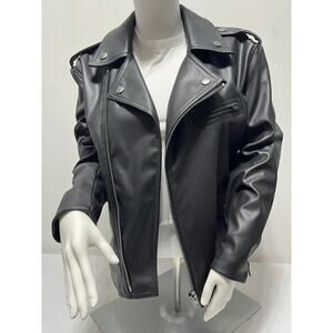 Bar III Faux Leather Moto Jacket Black Petite Small PS NWT